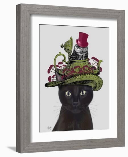 Black Cat with Teapot and Owl-Fab Funky-Framed Art Print