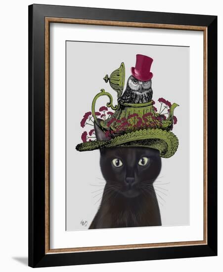 Black Cat with Teapot and Owl-Fab Funky-Framed Art Print