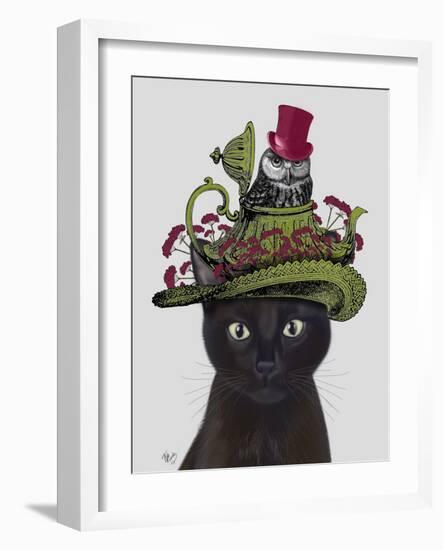 Black Cat with Teapot and Owl-Fab Funky-Framed Art Print