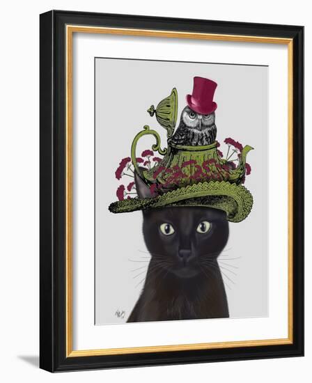 Black Cat with Teapot and Owl-Fab Funky-Framed Art Print