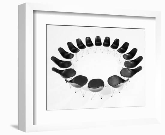 Black Chairs In A Circle Isolated On White Background-gemenacom-Framed Art Print