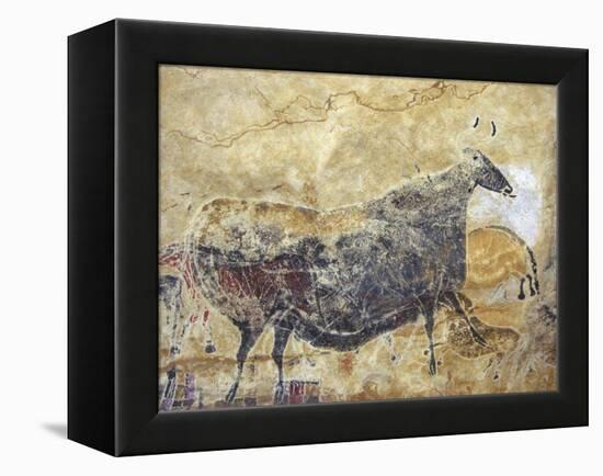 Black Cow Cave Painting at Lascaux-null-Framed Premier Image Canvas