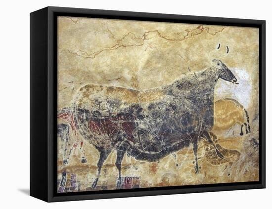 Black Cow Cave Painting at Lascaux-null-Framed Premier Image Canvas