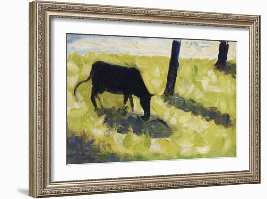 Black Cow In A Meadow-Georges Seurat-Framed Art Print