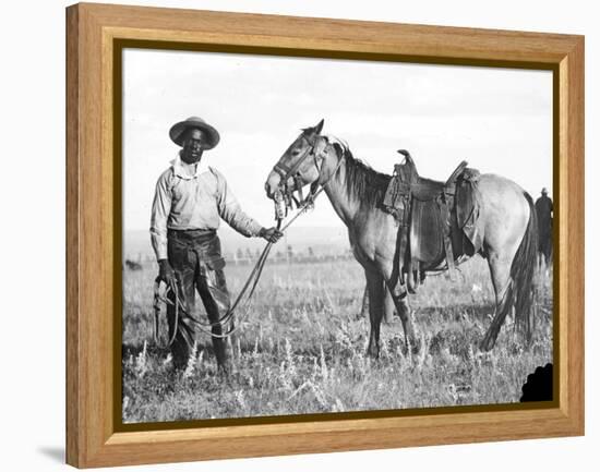 Black Cowboy and Horse, C.1890-1920-null-Framed Premier Image Canvas