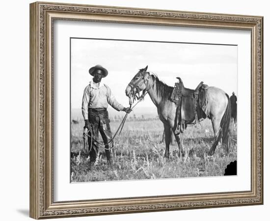 Black Cowboy and Horse, C.1890-1920-null-Framed Photographic Print