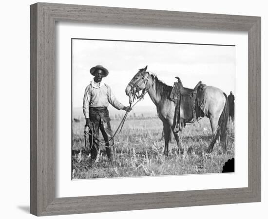 Black Cowboy and Horse, C.1890-1920-null-Framed Photographic Print