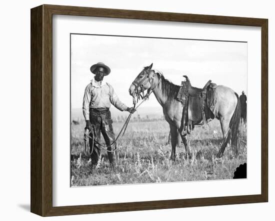 Black Cowboy and Horse, C.1890-1920-null-Framed Photographic Print