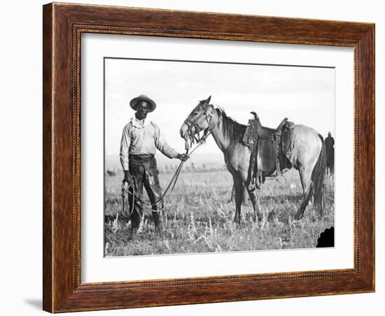 Black Cowboy and Horse, C.1890-1920-null-Framed Photographic Print