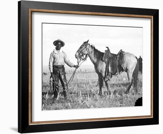 Black Cowboy and Horse, C.1890-1920-null-Framed Photographic Print