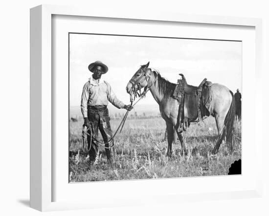 Black Cowboy and Horse, C.1890-1920-null-Framed Photographic Print