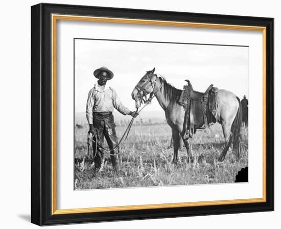 Black Cowboy and Horse, C.1890-1920-null-Framed Photographic Print