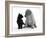 Black Domestic Kitten (Felis Catus) and Labrador Puppy (Canis Familiaris) Looking at Each Other-Jane Burton-Framed Photographic Print