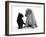 Black Domestic Kitten (Felis Catus) and Labrador Puppy (Canis Familiaris) Looking at Each Other-Jane Burton-Framed Photographic Print