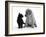 Black Domestic Kitten (Felis Catus) and Labrador Puppy (Canis Familiaris) Looking at Each Other-Jane Burton-Framed Photographic Print