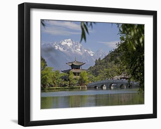 Black Dragon Pool Park, Jade Dragon Snow Mountain in Background, Lijiang, Yunnan Province, China-Angelo Cavalli-Framed Photographic Print