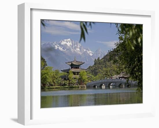 Black Dragon Pool Park, Jade Dragon Snow Mountain in Background, Lijiang, Yunnan Province, China-Angelo Cavalli-Framed Photographic Print