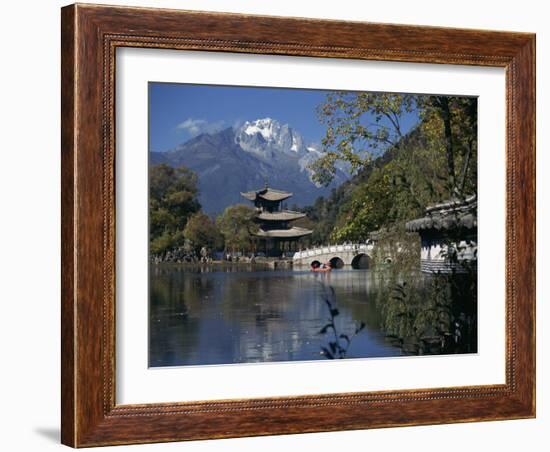 Black Dragon Pool Park with Bridge and Pagoda, Lijiang, Yunnan Province, China-Traverso Doug-Framed Photographic Print