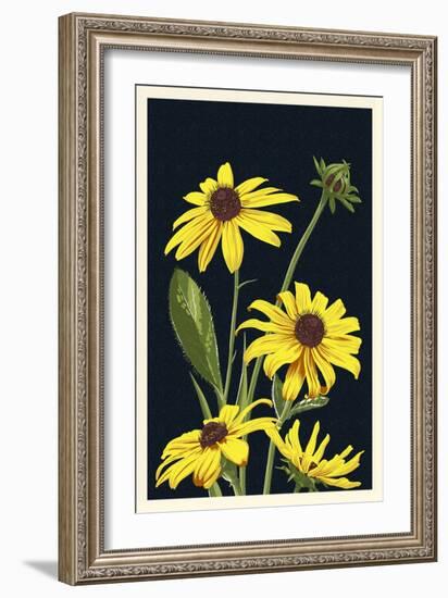 Black Eyed Susan - Letterpress-Lantern Press-Framed Art Print