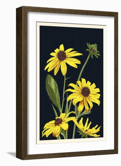 Black Eyed Susan - Letterpress-Lantern Press-Framed Art Print