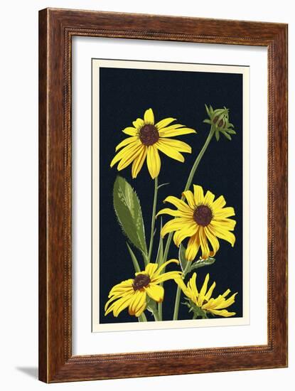 Black Eyed Susan - Letterpress-Lantern Press-Framed Art Print