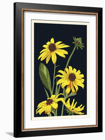 Black Eyed Susan - Letterpress-Lantern Press-Framed Art Print