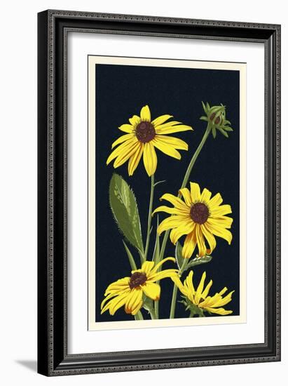 Black Eyed Susan - Letterpress-Lantern Press-Framed Art Print