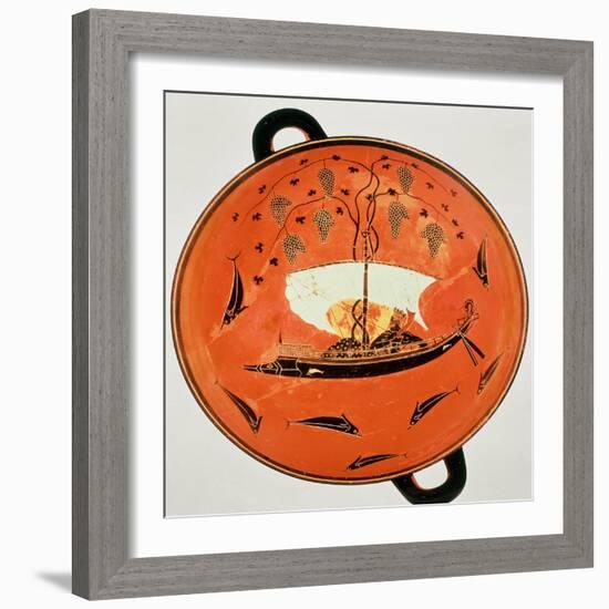 Black-Figure Kylix, Inside View Showing Dionysus in a Boat with a Vine, Exekias, Siren Painter-null-Framed Giclee Print