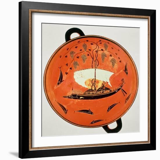 Black-Figure Kylix, Inside View Showing Dionysus in a Boat with a Vine, Exekias, Siren Painter-null-Framed Giclee Print