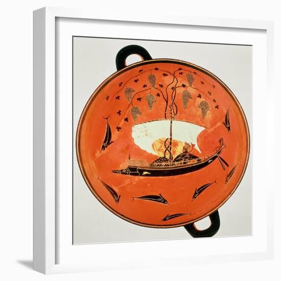 Black-Figure Kylix, Inside View Showing Dionysus in a Boat with a Vine, Exekias, Siren Painter-null-Framed Giclee Print
