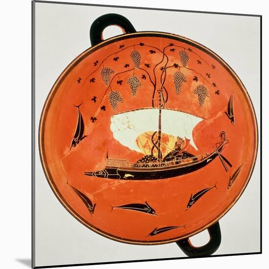 Black-Figure Kylix, Inside View Showing Dionysus in a Boat with a Vine, Exekias, Siren Painter-null-Mounted Giclee Print