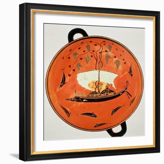 Black-Figure Kylix, Inside View Showing Dionysus in a Boat with a Vine, Exekias, Siren Painter-null-Framed Giclee Print