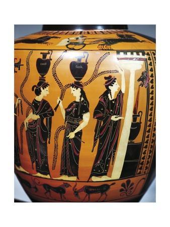 Black Figure Pottery Attic Hydria Detail With Women Drawing Water From Fountain Giclee Print Art Com