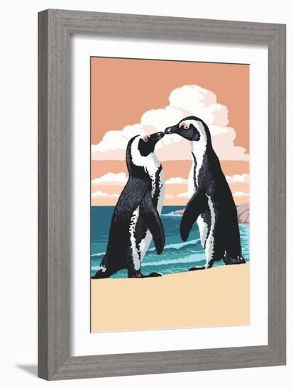 Black-Footed Penguins Kissing-Lantern Press-Framed Art Print