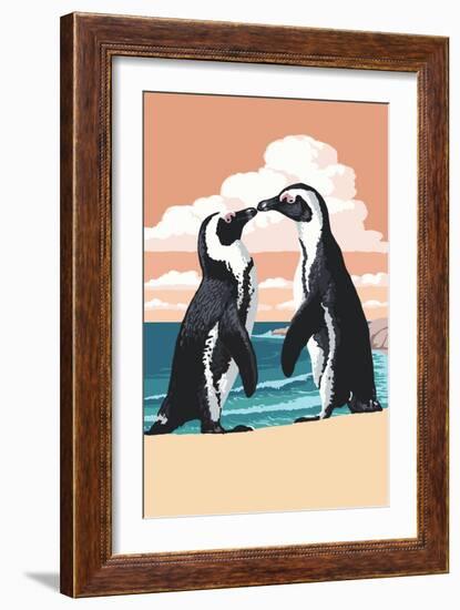 Black-Footed Penguins Kissing-Lantern Press-Framed Art Print