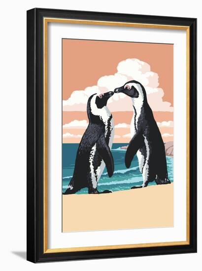 Black-Footed Penguins Kissing-Lantern Press-Framed Art Print