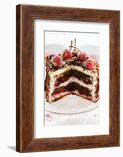 Black Forest Cherry Gateau on Cake Plate, Pieces Cut-Foodcollection-Framed Photographic Print