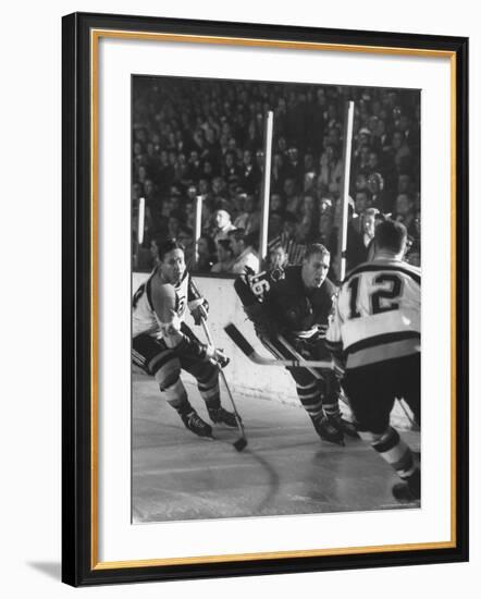 Black Hawks Player Bobby Hull in Game Against Montreal Canadians-Francis Miller-Framed Premium Photographic Print