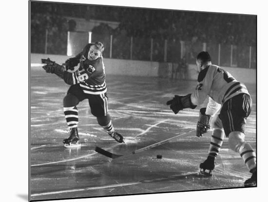Black Hawks Player Bobby Hull in Game Against Montreal Canadians-Francis Miller-Mounted Premium Photographic Print