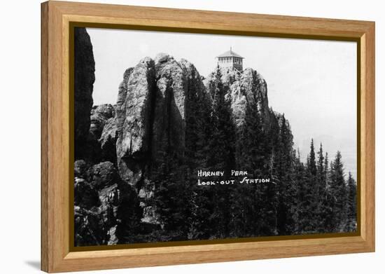 Black Hills Nat'l Forest, South Dakota - Harney Peak Look-out Station-Lantern Press-Framed Stretched Canvas