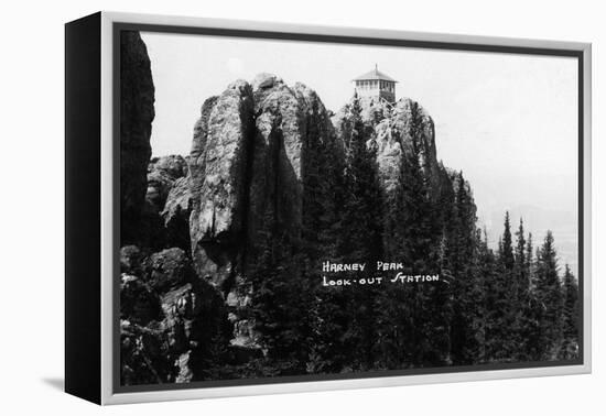 Black Hills Nat'l Forest, South Dakota - Harney Peak Look-out Station-Lantern Press-Framed Stretched Canvas