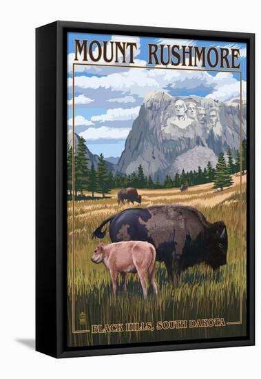 Black Hills, South Dakota - Bison Grazing-Lantern Press-Framed Stretched Canvas