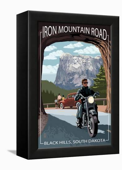 Black Hills, South Dakota - Iron Mountain Road Biker Scene-Lantern Press-Framed Stretched Canvas