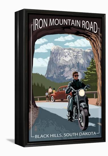 Black Hills, South Dakota - Iron Mountain Road Biker Scene-Lantern Press-Framed Stretched Canvas