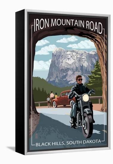 Black Hills, South Dakota - Iron Mountain Road Biker Scene-Lantern Press-Framed Stretched Canvas