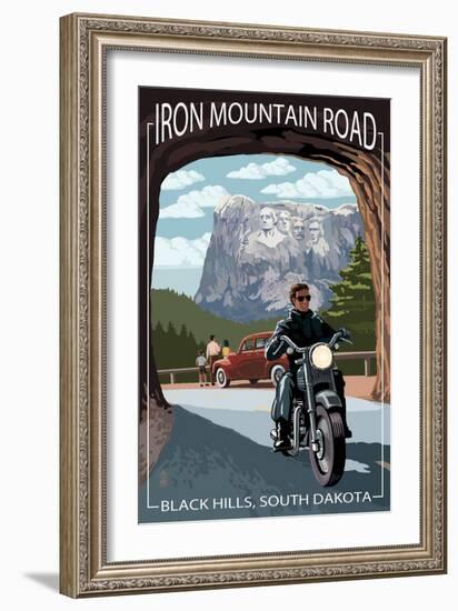 Black Hills, South Dakota - Iron Mountain Road Biker Scene-Lantern Press-Framed Art Print