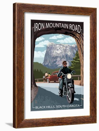 Black Hills, South Dakota - Iron Mountain Road Biker Scene-Lantern Press-Framed Art Print