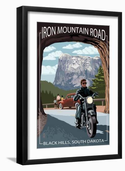 Black Hills, South Dakota - Iron Mountain Road Biker Scene-Lantern Press-Framed Art Print