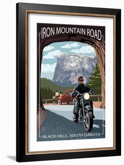 Black Hills, South Dakota - Iron Mountain Road Biker Scene-Lantern Press-Framed Art Print