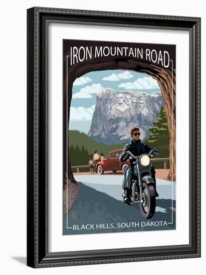 Black Hills, South Dakota - Iron Mountain Road Biker Scene-Lantern Press-Framed Art Print